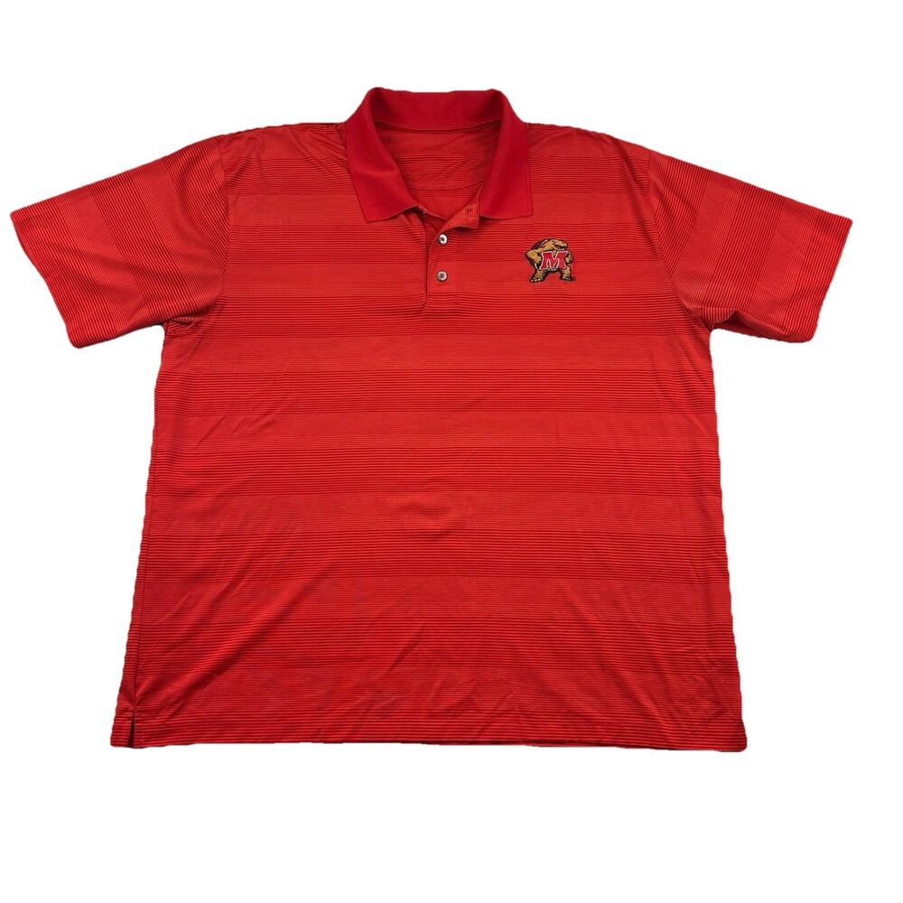 Maryland Terrapins Golf Polo Shirt Mens 2XL Red Striped Short Sleeve